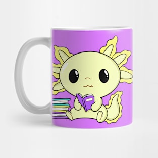 Cute Kawaii Yellow Axolotl Reading With Books Mug